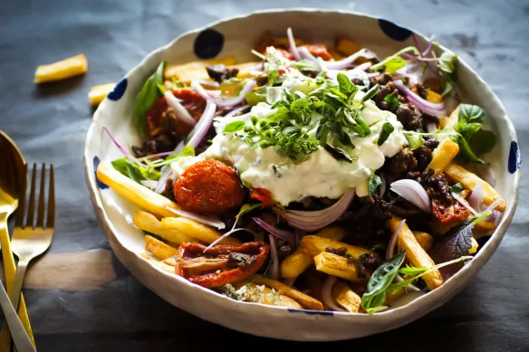 Chips and Feta Souvlaki